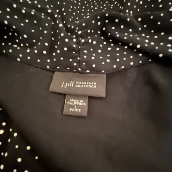 J. JILL Wearever Women’s Black White Polka Dot Faux Wrap Jersey Dress Size PL - Picture 10 of 12